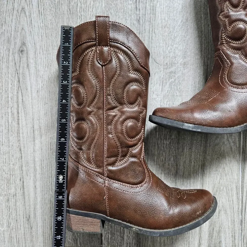 Kids Brown Embroidered Western Cowboy Boots – Size 2